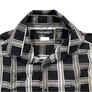 VTG Enyce Men’s M Black & White Windowpane Plaid Button Up Shirt Y2K Streetwear